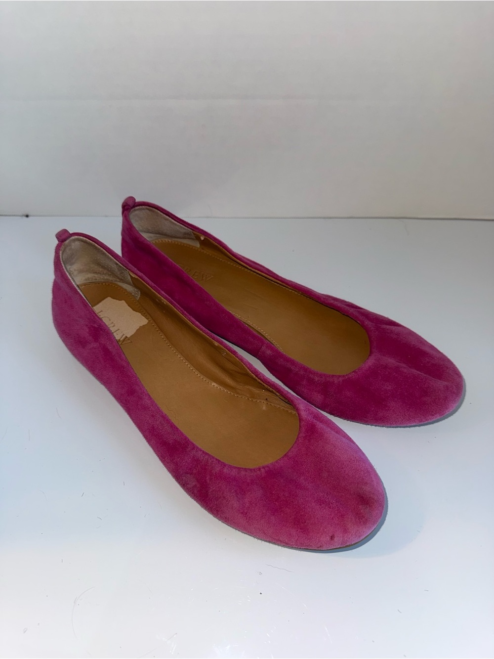 J.CREW preppy pink suede women’s work wear ruched ballet flats 8.5